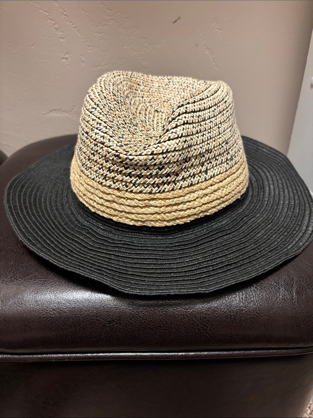 Vince Camuto Two-Tone Straw Fedora in Natural and Black